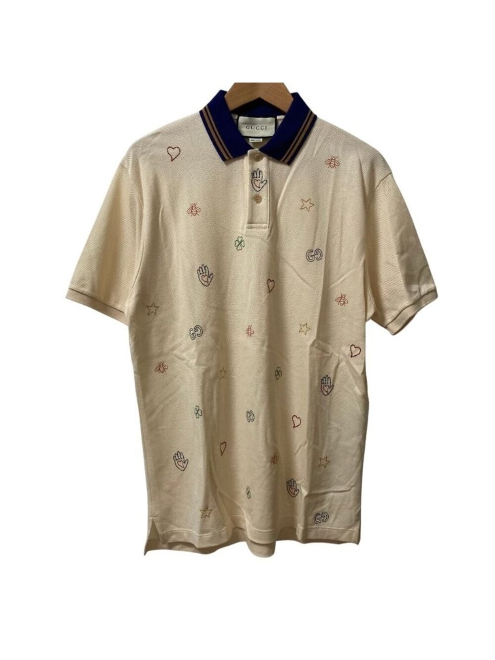Gucci Symbols Embroidery Pique Polo Shirt Beige Multicolor Spring Summer L